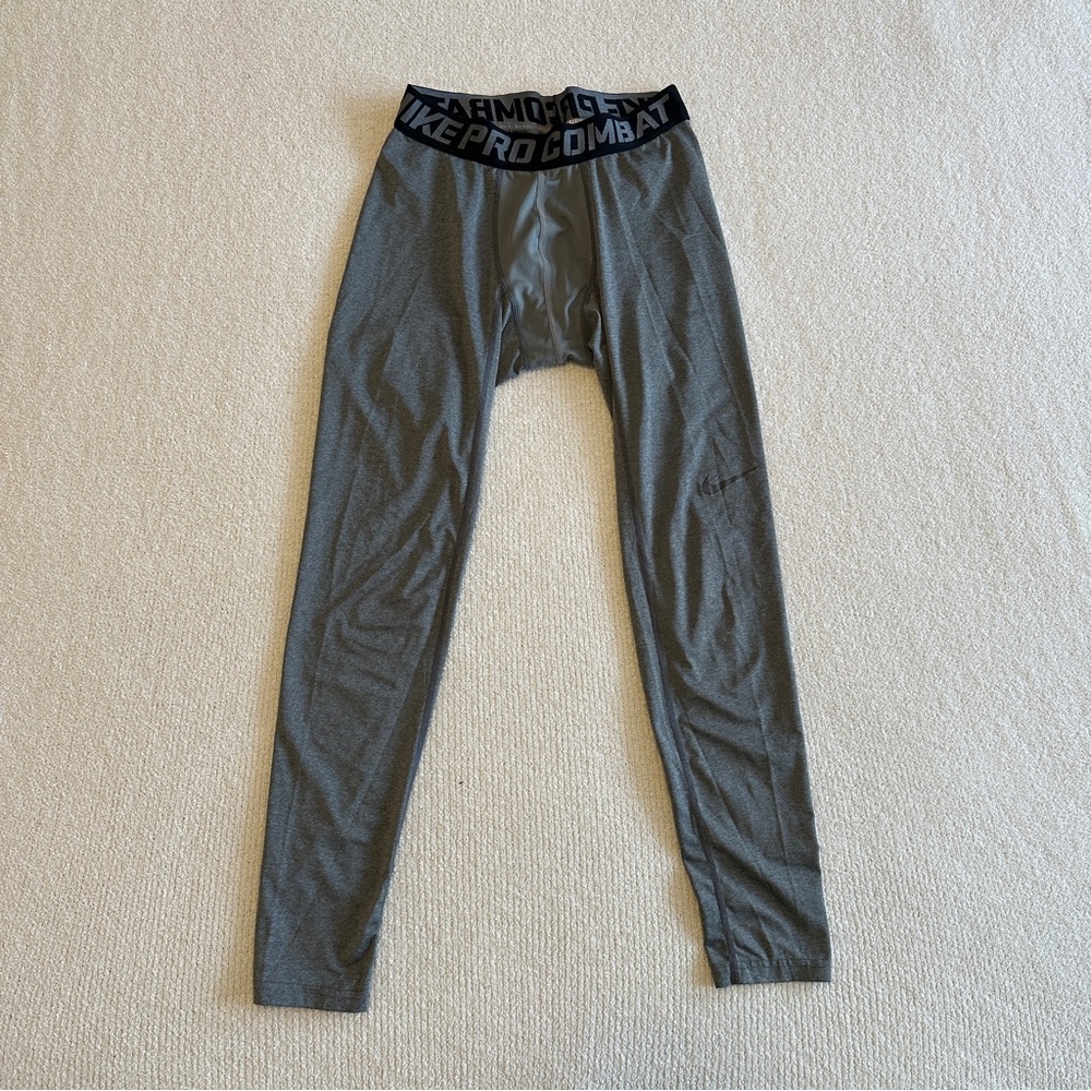 Nike Pro Combat Dri Fit Gray Compression Pants Leggings Workout Running Tights
